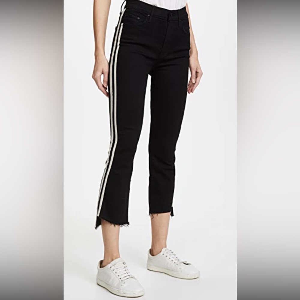 MOTHER Insider Striped Crop Step-Hem Fray Jeans in Guilty Racer Sz 31